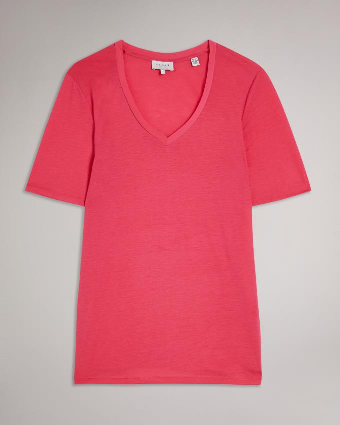 T-Shirt Ted Baker Easy Fit V-Neck Corail Femme | JAK-23865406